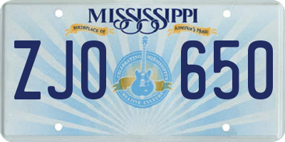 MS license plate ZJO650