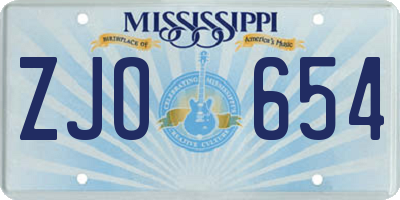 MS license plate ZJO654