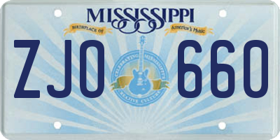 MS license plate ZJO660