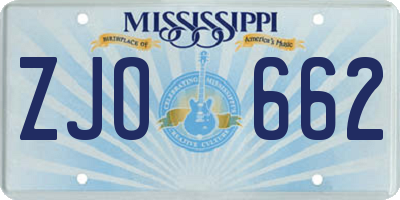 MS license plate ZJO662