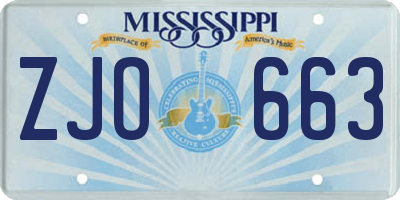 MS license plate ZJO663