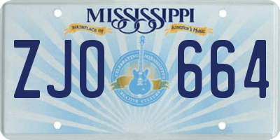 MS license plate ZJO664