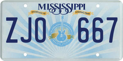 MS license plate ZJO667