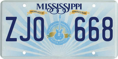 MS license plate ZJO668