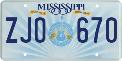 MS license plate ZJO670