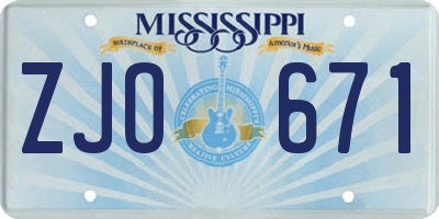 MS license plate ZJO671