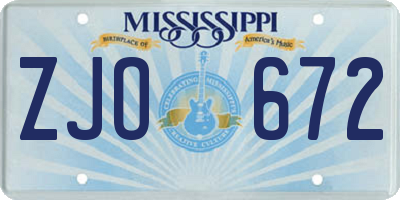 MS license plate ZJO672