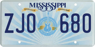 MS license plate ZJO680