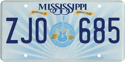MS license plate ZJO685