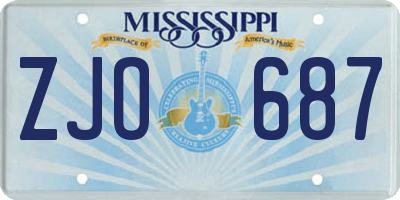 MS license plate ZJO687