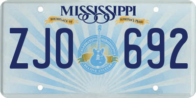 MS license plate ZJO692