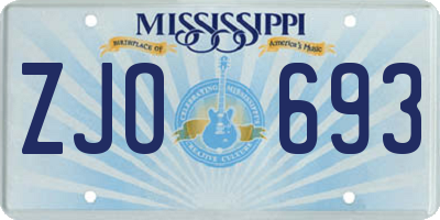 MS license plate ZJO693