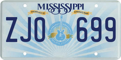 MS license plate ZJO699