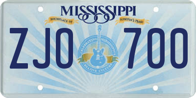 MS license plate ZJO700