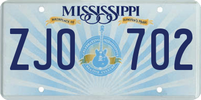 MS license plate ZJO702