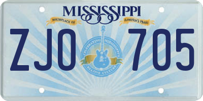 MS license plate ZJO705