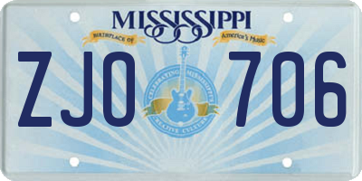 MS license plate ZJO706