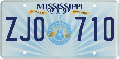 MS license plate ZJO710