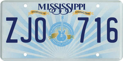 MS license plate ZJO716