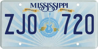 MS license plate ZJO720