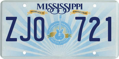MS license plate ZJO721