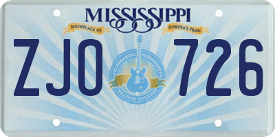 MS license plate ZJO726