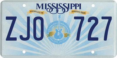 MS license plate ZJO727