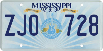MS license plate ZJO728