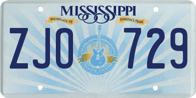 MS license plate ZJO729