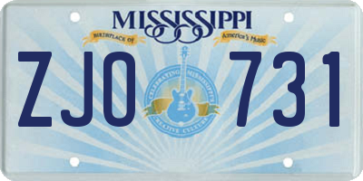 MS license plate ZJO731