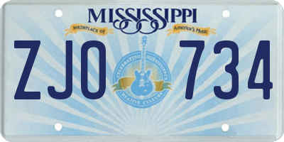 MS license plate ZJO734