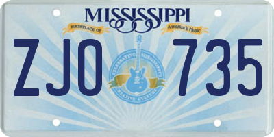 MS license plate ZJO735