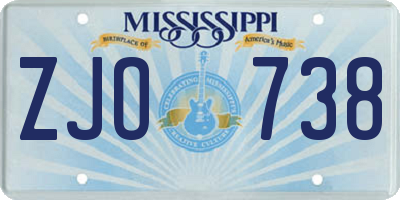 MS license plate ZJO738