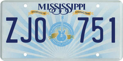 MS license plate ZJO751