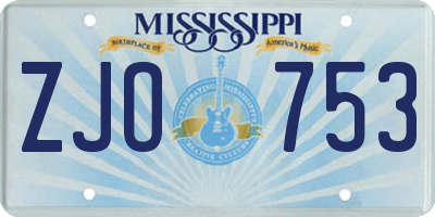 MS license plate ZJO753
