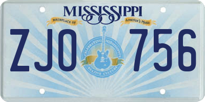 MS license plate ZJO756