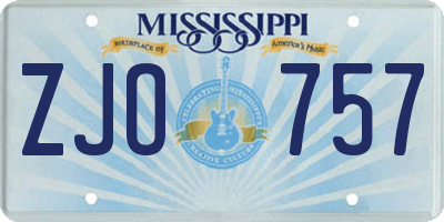 MS license plate ZJO757