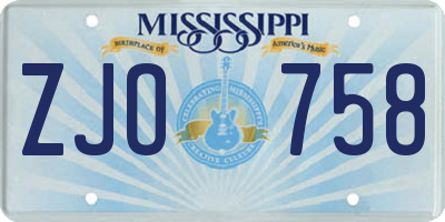 MS license plate ZJO758