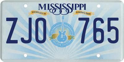 MS license plate ZJO765
