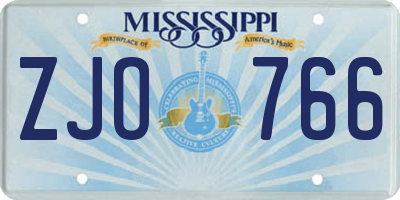 MS license plate ZJO766