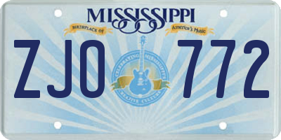 MS license plate ZJO772