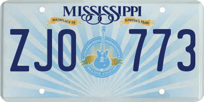MS license plate ZJO773