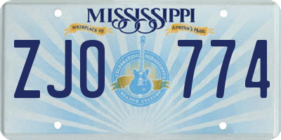 MS license plate ZJO774