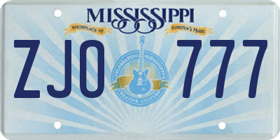 MS license plate ZJO777