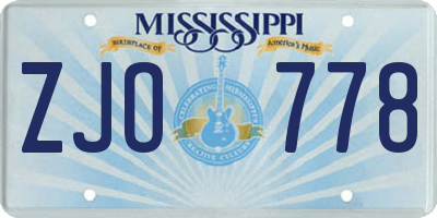 MS license plate ZJO778