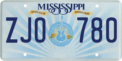 MS license plate ZJO780