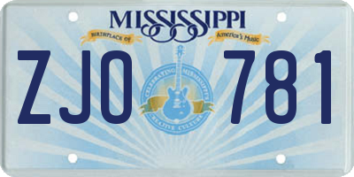 MS license plate ZJO781