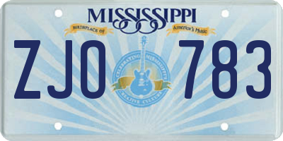 MS license plate ZJO783
