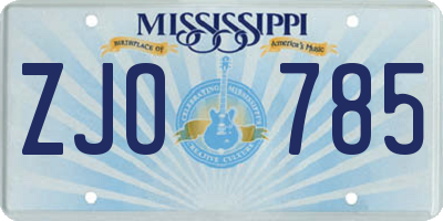 MS license plate ZJO785
