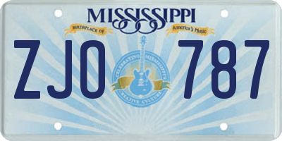 MS license plate ZJO787